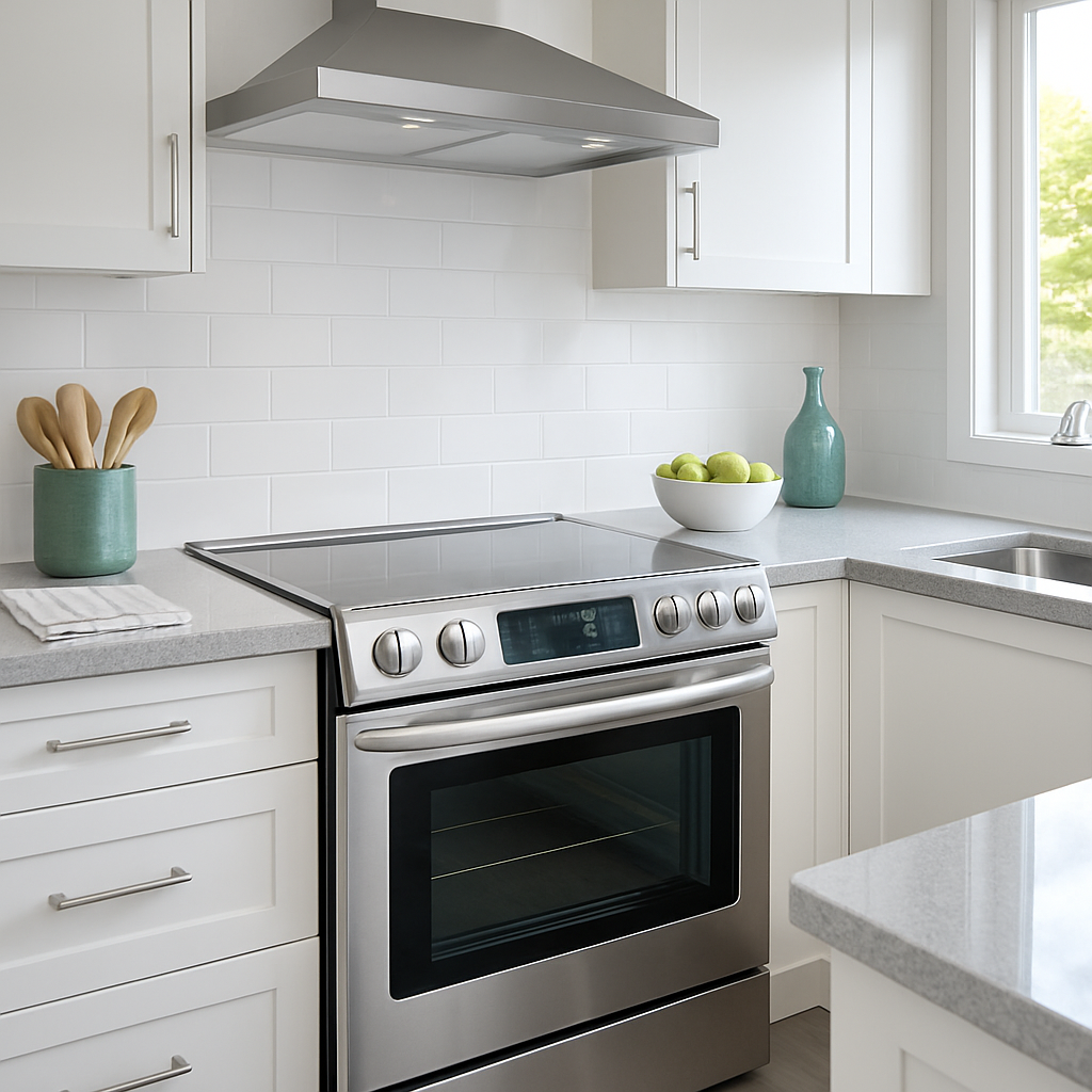 A spotless modern kitchen with a freshly cleaned oven and gleaming countertops