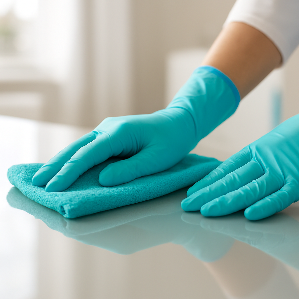 Close-up of a professional wiping a surface to a streak-free shine